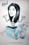 quick cartoon at party by Philip Herman drawn onto pre-printed Tiffany-style blue box design